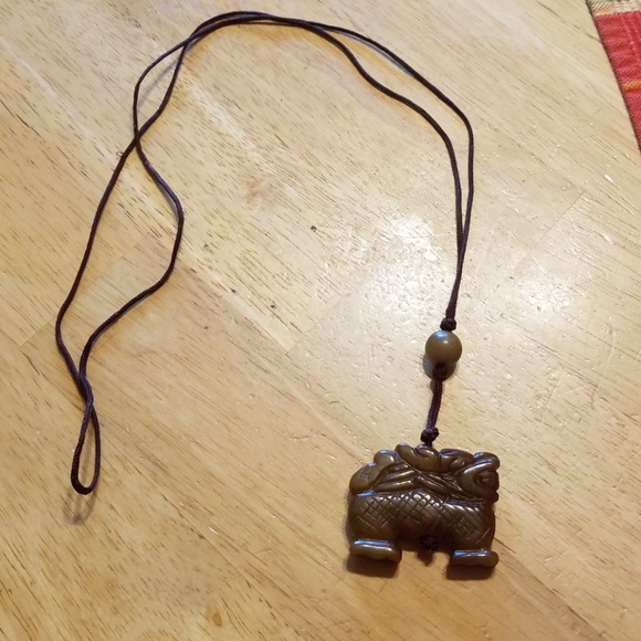 Genuine Brown Jade Dragon Necklace - Picture 2 of 4